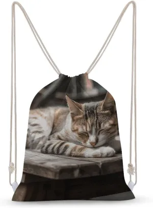 Canvas Drawstring Bags for Men Women Cat Sleeping Sport String Bag Beach Sack Bag Travel Gym Sackpack