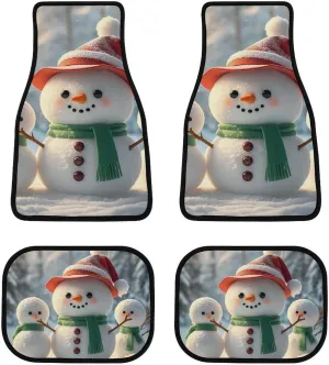 Car Floor Mat 4 Piece Universal Car Floor Pad Cute Snowman Car Mat Set Rubber Floor Mat for Cars Non-Slip Car Carpet Decor Heel Pad for Most Vehicles