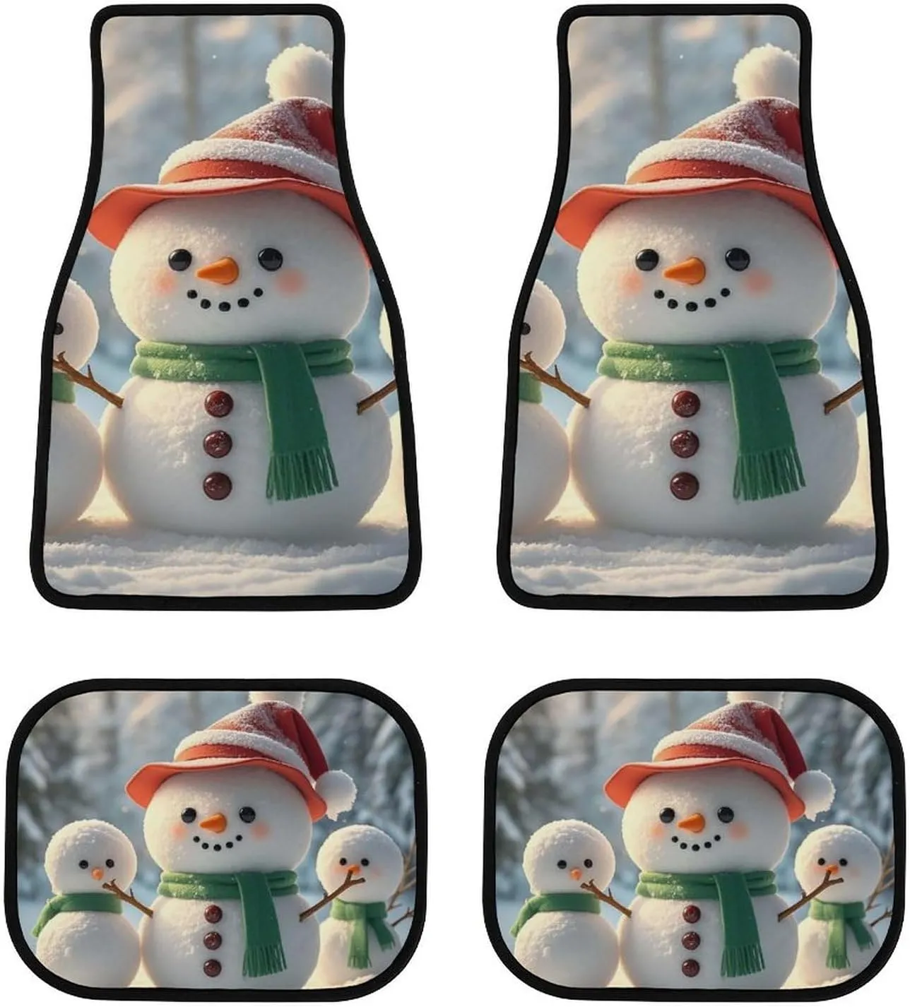 Car Floor Mat 4 Piece Universal Car Floor Pad Cute Snowman Car Mat Set Rubber Floor Mat for Cars Non-Slip Car Carpet Decor Heel Pad for Most Vehicles