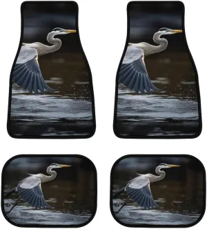 Car Floor Mat 4 Piece Universal Car Floor Pad Egret Flying on The Water Car Mat Set Rubber Floor Mat for Cars Non-Slip Car Carpet Decor Heel Pad for Most Vehicles