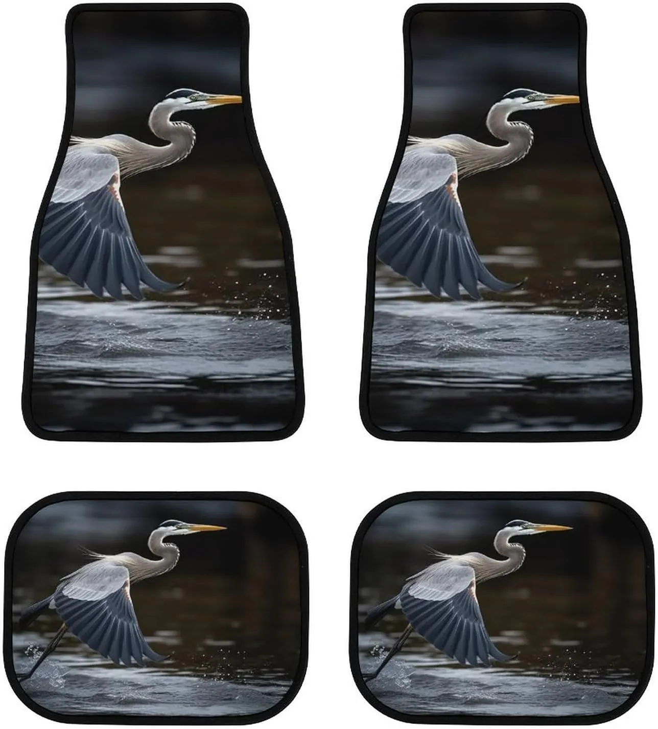 Car Floor Mat 4 Piece Universal Car Floor Pad Egret Flying on The Water Car Mat Set Rubber Floor Mat for Cars Non-Slip Car Carpet Decor Heel Pad for Most Vehicles