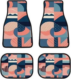 Car Floor Mat 4 Piece Universal Car Floor Pad Geometric Painting Car Mat Set Rubber Floor Mat for Cars Non-Slip Car Carpet Decor Heel Pad for Most Vehicles