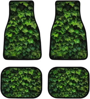 Car Floor Mat 4 Piece Universal Car Floor Pad Green Leaves Car Mat Set Rubber Floor Mat for Cars Non-Slip Car Carpet Decor Heel Pad for Most Vehicles