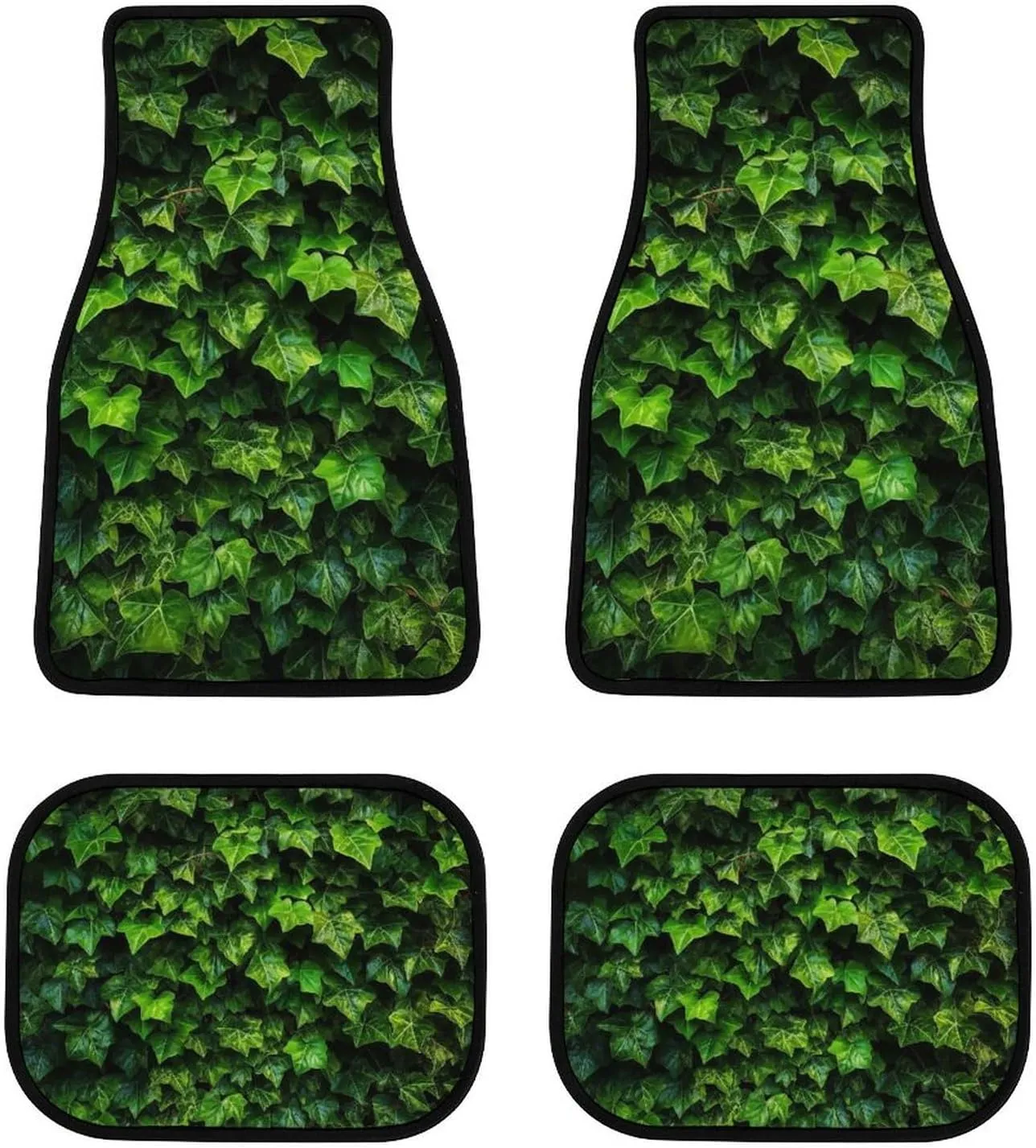 Car Floor Mat 4 Piece Universal Car Floor Pad Green Leaves Car Mat Set Rubber Floor Mat for Cars Non-Slip Car Carpet Decor Heel Pad for Most Vehicles