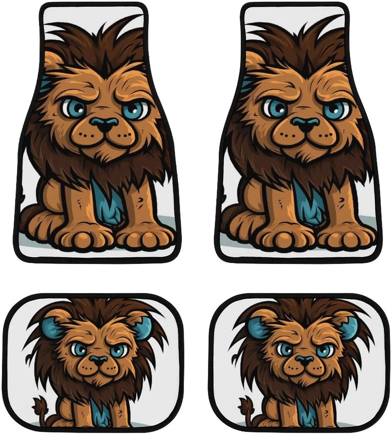 Car Floor Mat 4 Piece Universal Car Floor Pad Lion Clip Art Car Mat Set Rubber Floor Mat for Cars Non-Slip Car Carpet Decor Heel Pad for Most Vehicles