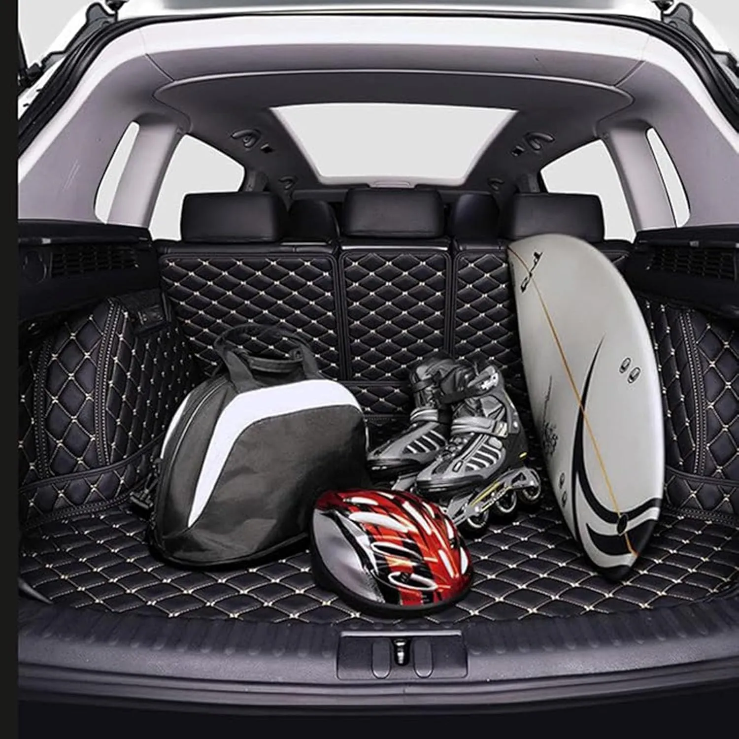 Car Leather Cargo Liners for Hyundai Tucson Hybrid N Line 2023 2024 2025, Custom Full Coverage Boot Mats All Weather Protector Non Slip Interior Accessories, Black Beige