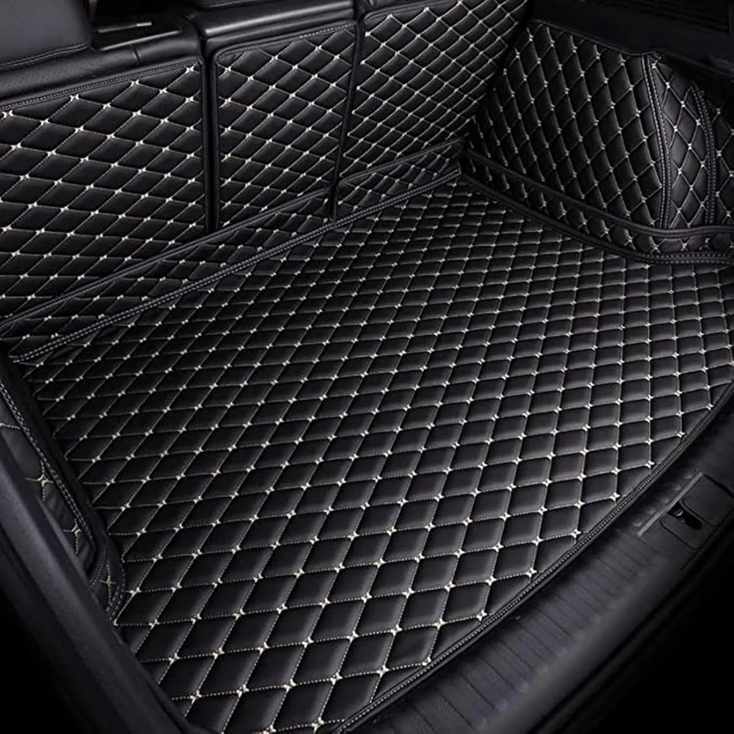Car Leather Cargo Liners for Hyundai Tucson Hybrid N Line 2023 2024 2025, Custom Full Coverage Boot Mats All Weather Protector Non Slip Interior Accessories, Black Beige