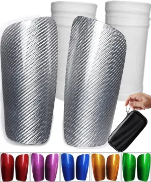 Carbon Fiber Soccer Shin Guards, with Portable Carrying Case, Super Strong, Ultra Light, Shock Resistance, Air Permeability, Suitable for Adult, Youth, Kid, Effective Protection
