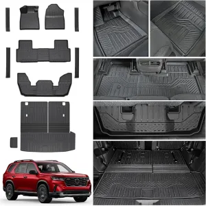 Cargo Mat for 2023-2025 Honda Pilot Floor Mats with Backrest Mat Cargo Liner Replacement for 2025 Honda Pilot Accessories Door Sill Protector Trunk Mat