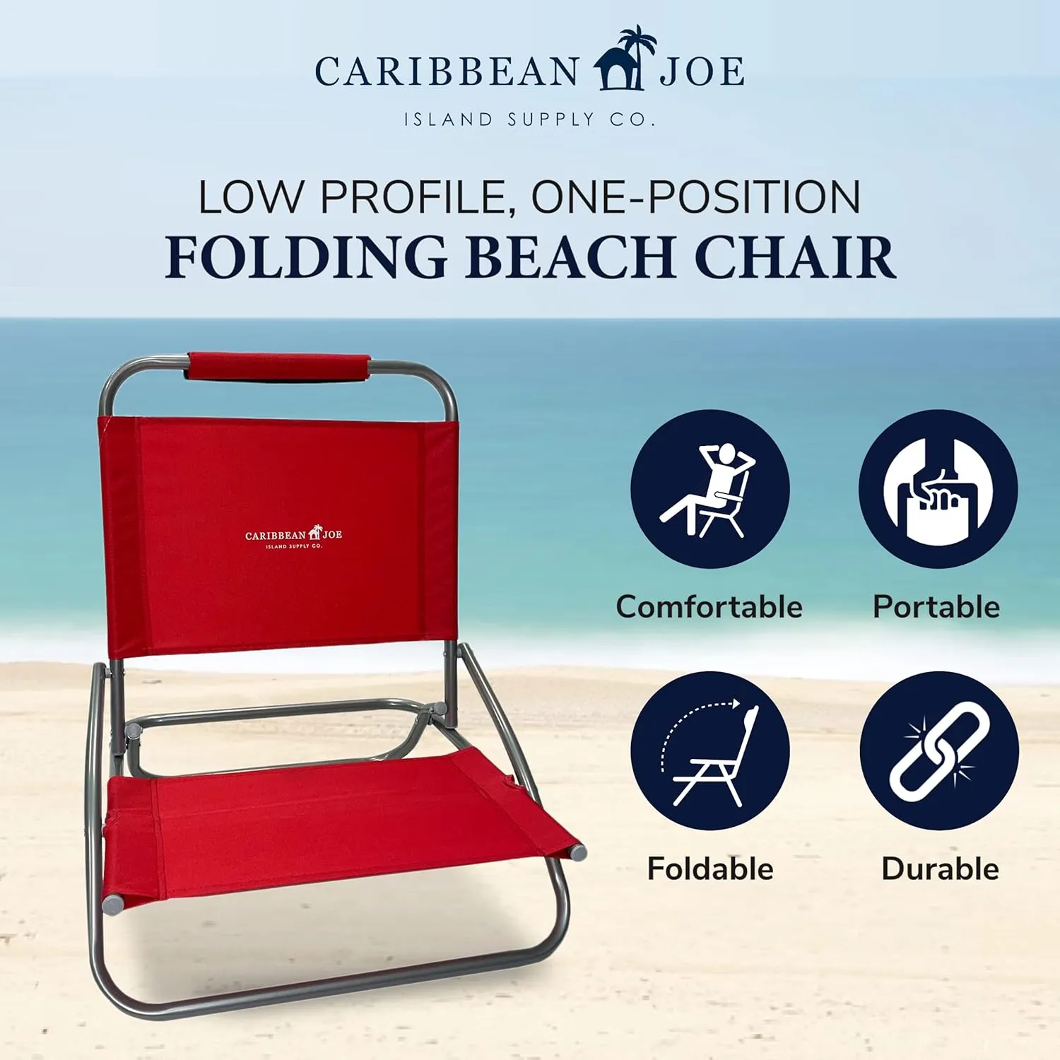 CARIBBEAN JOE 1 Position Folding Beach Chairs, Lightweight and Portable Camp Chairs, Red and Mint