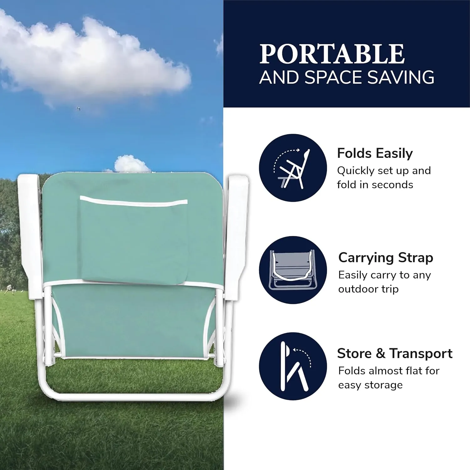 CARIBBEAN JOE 1 Position Folding Beach Chairs, Lightweight and Portable Camp Chairs, Red and Mint