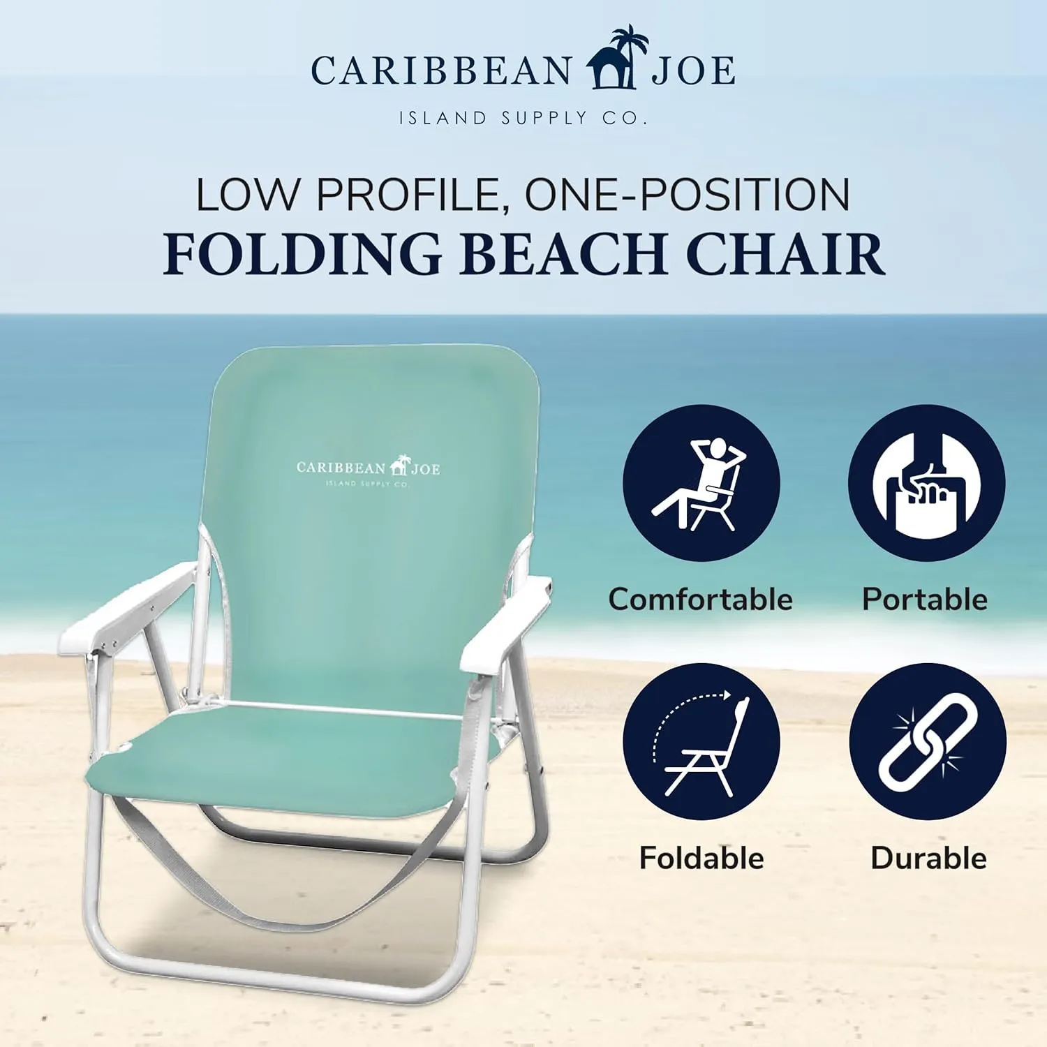 CARIBBEAN JOE 1 Position Folding Beach Chairs, Lightweight and Portable Camp Chairs, Red and Mint