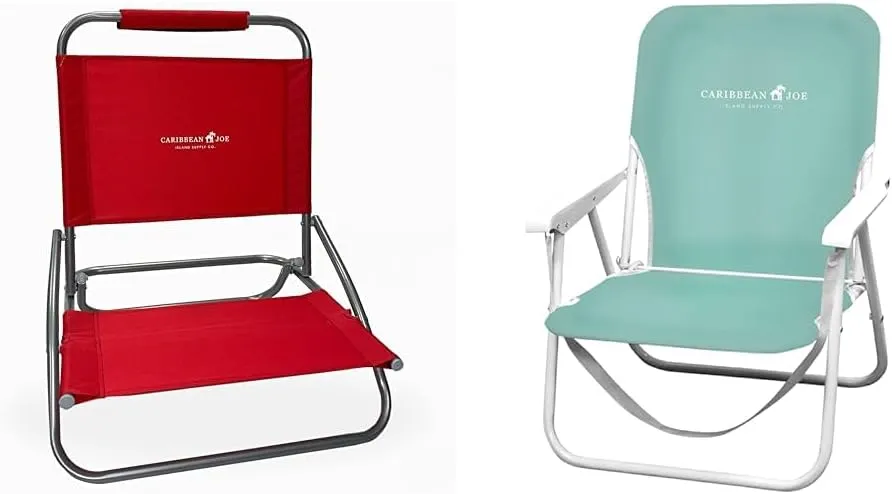 CARIBBEAN JOE 1 Position Folding Beach Chairs, Lightweight and Portable Camp Chairs, Red and Mint