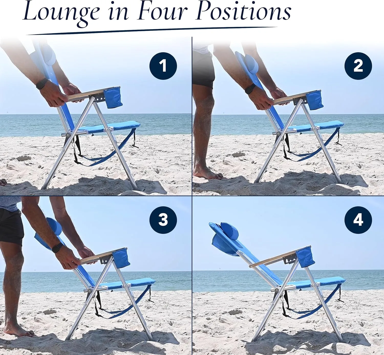 Caribbean Joe Folding Beach Chair, 4 Position Portable Backpack Foldable Camping Chair with Headrest, Cup Holder, and Wooden Armrests, 300 lb Capacity