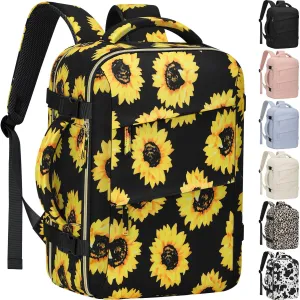 Carry on Backpack for Women TSA Approved 15.6 Inch Travel Laptop Backpack for Women Travel Essentials Foldable Womens Travel Backpack Suitcase Sunflower Floral