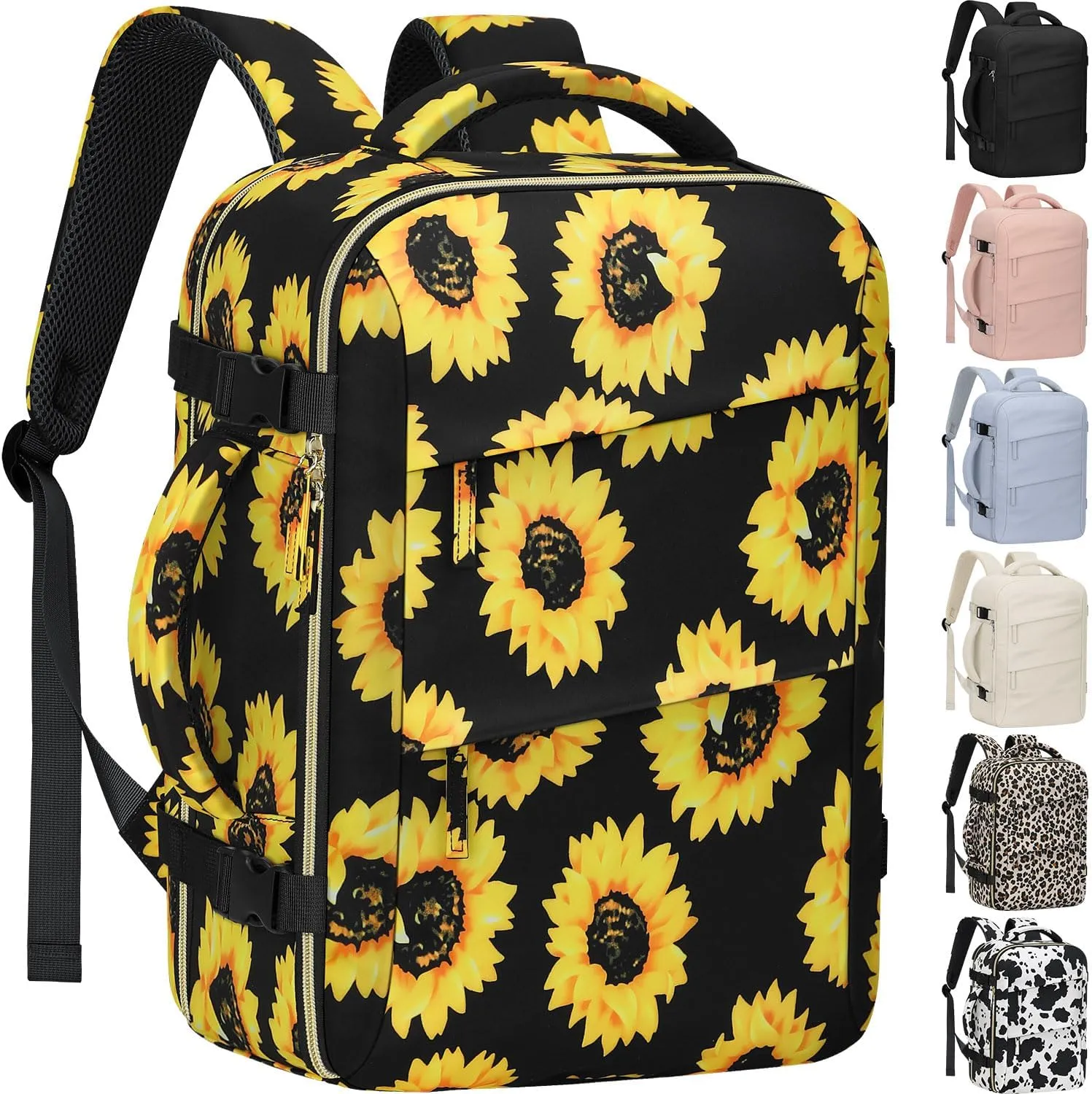 Carry on Backpack for Women TSA Approved 15.6 Inch Travel Laptop Backpack for Women Travel Essentials Foldable Womens Travel Backpack Suitcase Sunflower Floral