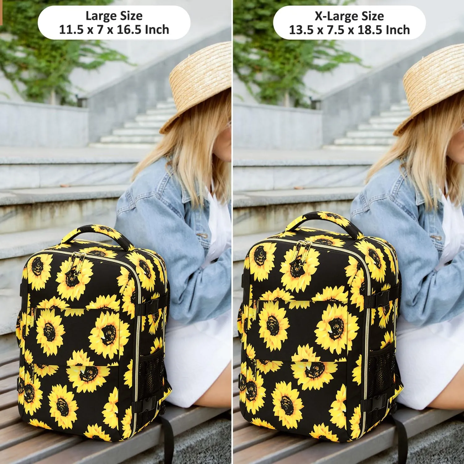 Carry on Backpack for Women TSA Approved 15.6 Inch Travel Laptop Backpack for Women Travel Essentials Foldable Womens Travel Backpack Suitcase Sunflower Floral