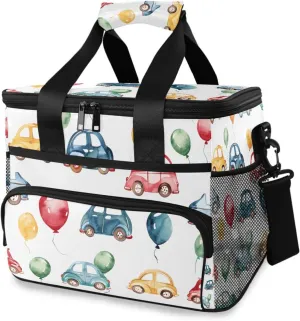 Cars Balloons Doodle Cooler Bag Insulated Cooler Soft Sided Cooler 24 Can Portable Picnic Bag Large Leakproof Lunch Bag Box for Beach Grocery Camping Travel Car Men Women