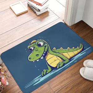 Cartoon Crocodile Door Mat Heavy Duty Indoor Outdoor Doormat Non-Slip Absorbent Dirt Trapper Entry Rug Low-Profile Washable Floor Mats Flannel Bath Mat 16 x 24 Inch