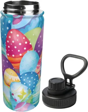 Cartoon Easter Eggs 18 oz Stainless Steel Water Bottles Insulated Sports Water Bottle with Handle, Vintage Double Wall Travel Water Flask for Men Women