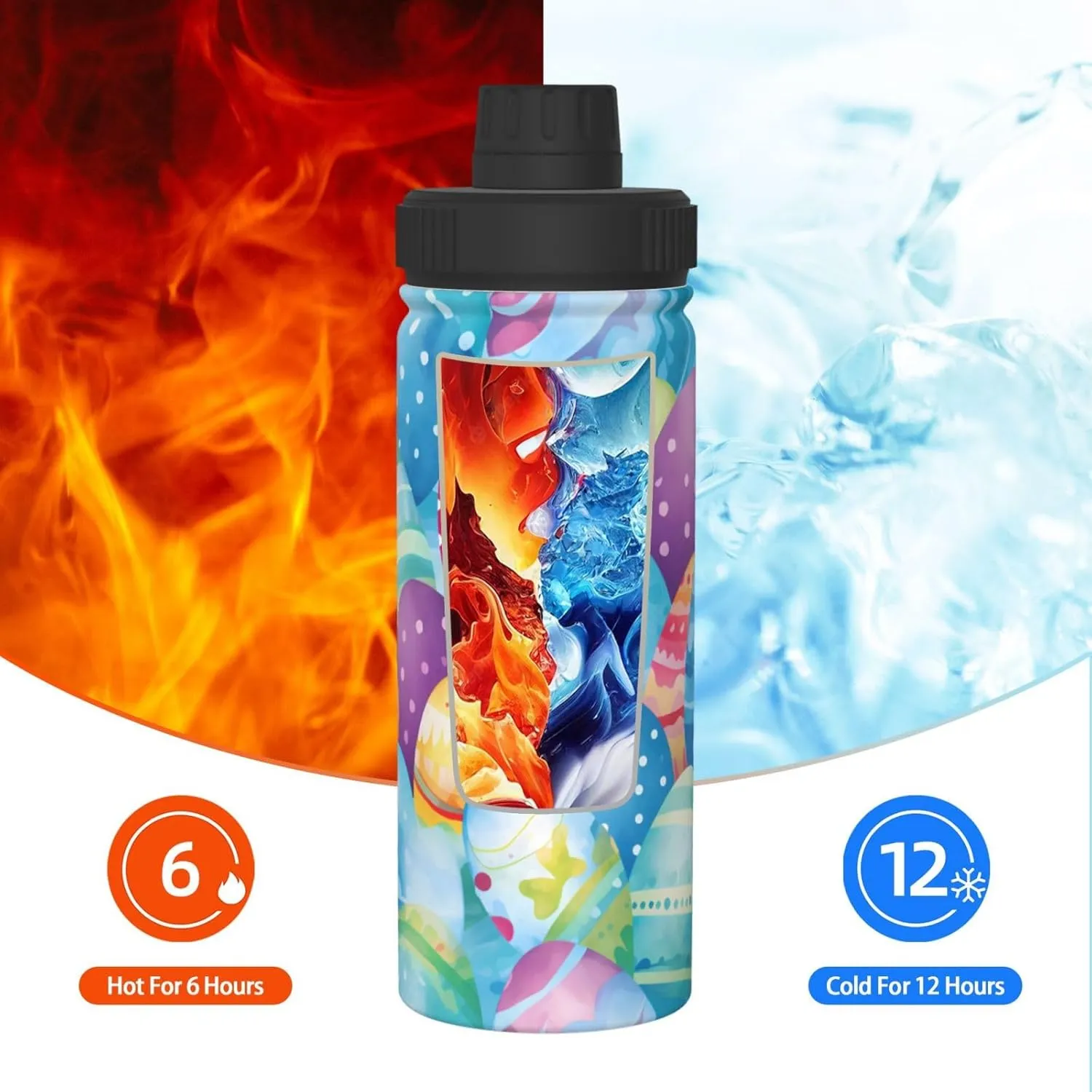 Cartoon Easter Eggs 18 oz Stainless Steel Water Bottles Insulated Sports Water Bottle with Handle, Vintage Double Wall Travel Water Flask for Men Women