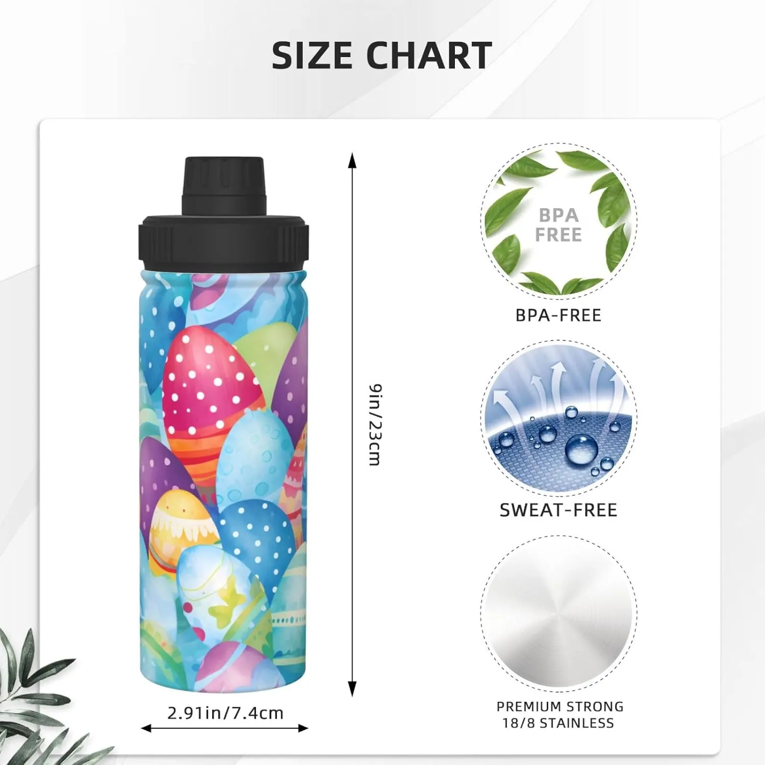 Cartoon Easter Eggs 18 oz Stainless Steel Water Bottles Insulated Sports Water Bottle with Handle, Vintage Double Wall Travel Water Flask for Men Women