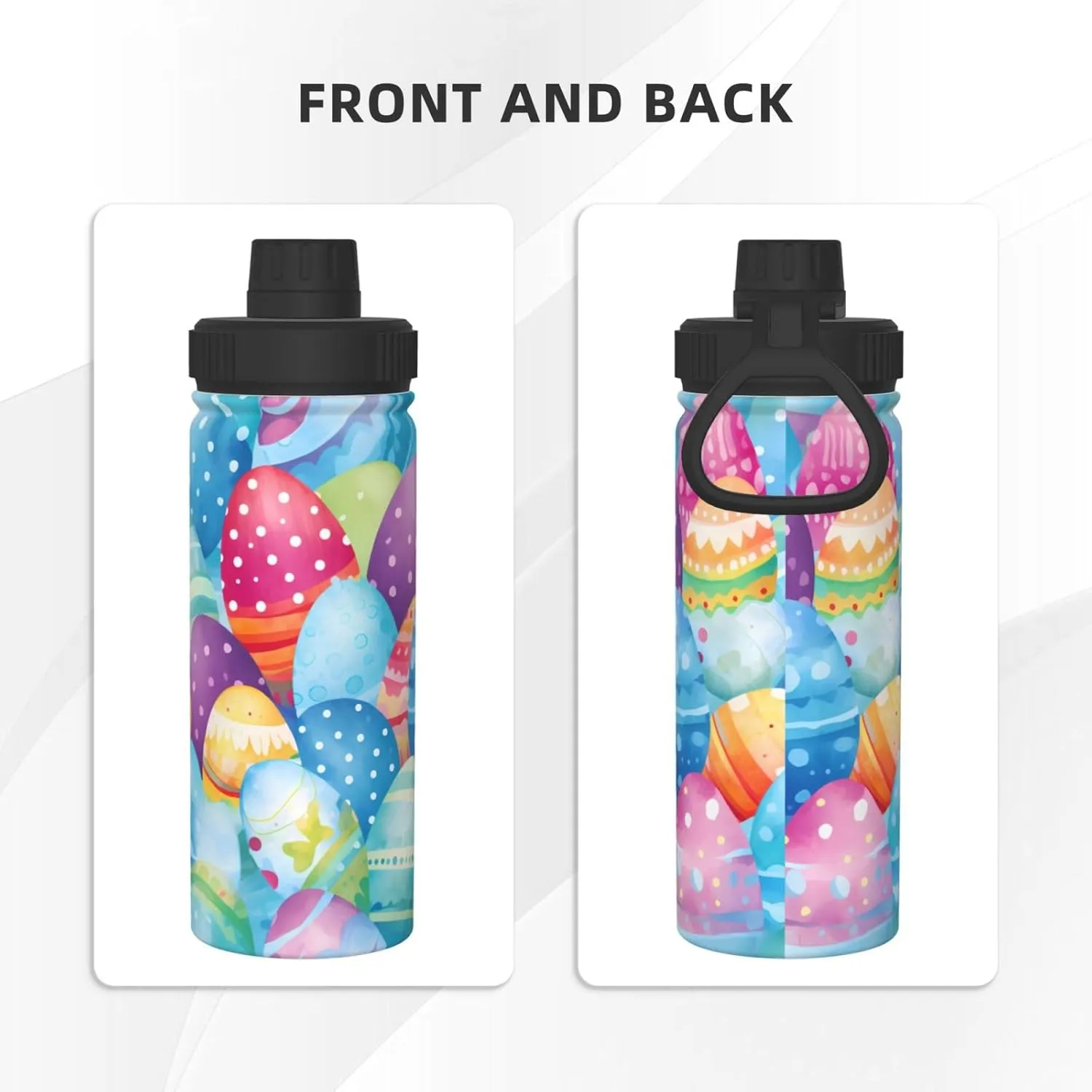 Cartoon Easter Eggs 18 oz Stainless Steel Water Bottles Insulated Sports Water Bottle with Handle, Vintage Double Wall Travel Water Flask for Men Women