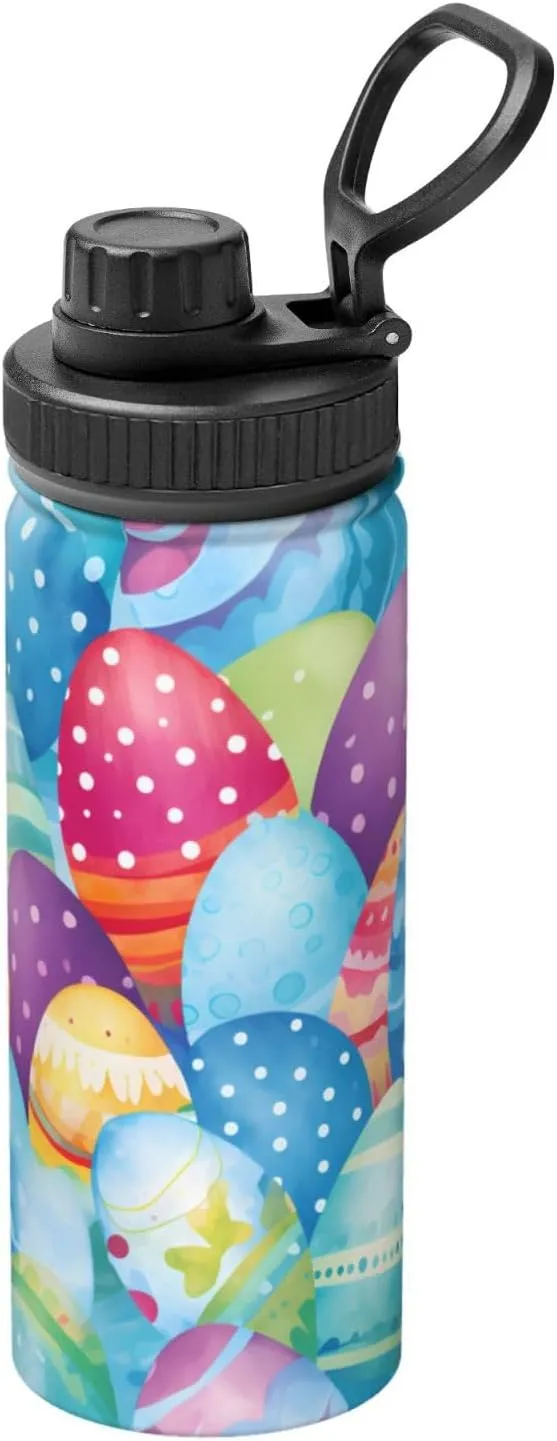 Cartoon Easter Eggs 18 oz Stainless Steel Water Bottles Insulated Sports Water Bottle with Handle, Vintage Double Wall Travel Water Flask for Men Women