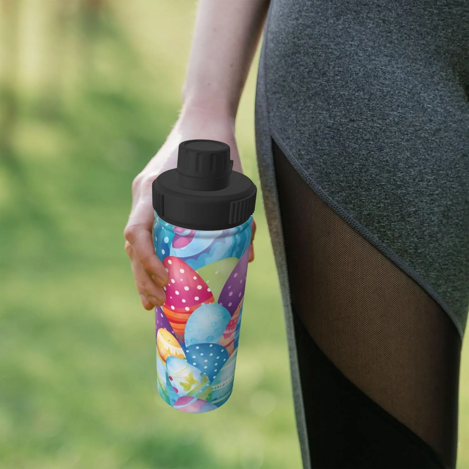 Cartoon Easter Eggs 18 oz Stainless Steel Water Bottles Insulated Sports Water Bottle with Handle, Vintage Double Wall Travel Water Flask for Men Women