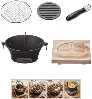 cast iron charcoal grill,cast iron portable grill,Small Portable Charcoal Grill for Outdoor Tabletop Camping, BBQ Grill Grate Surface 11in, Perfect for 3-4 People﻿, black