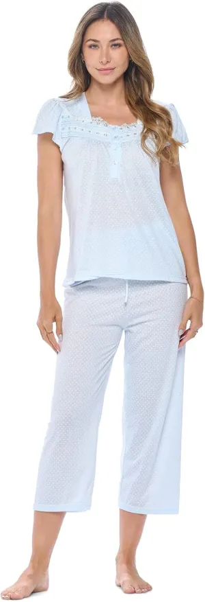 Casual Nights Women's Short Sleeve Floral Capri Pajama Set