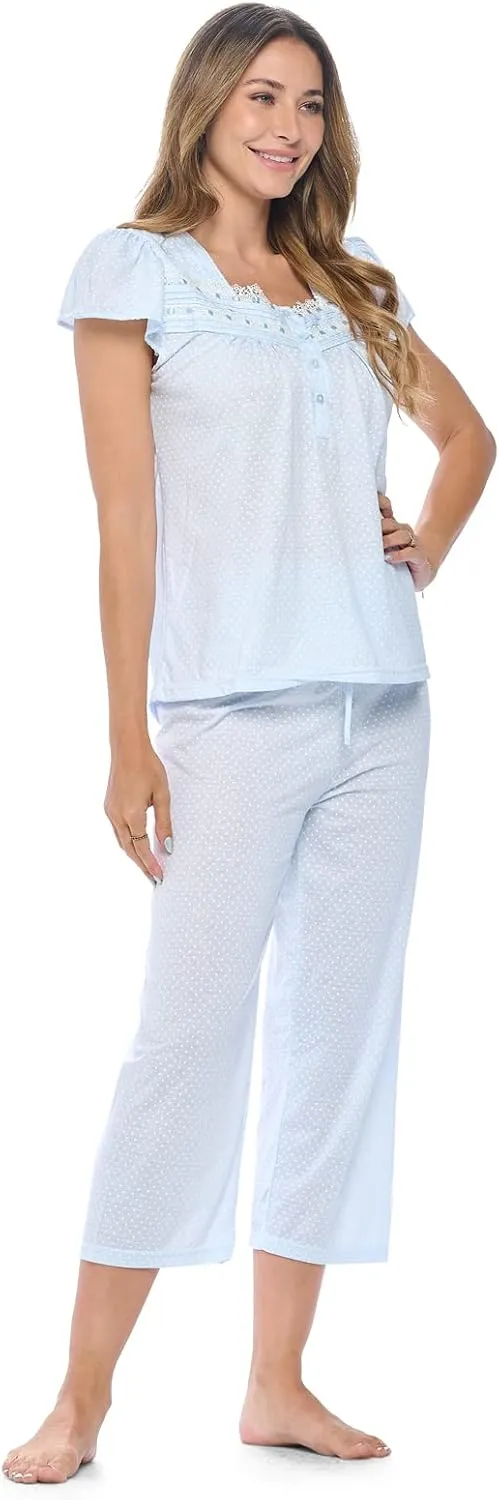 Casual Nights Women's Short Sleeve Floral Capri Pajama Set