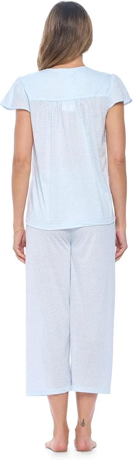 Casual Nights Women's Short Sleeve Floral Capri Pajama Set