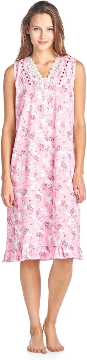 Casual Nights Women's Sleeveless Floral Lace and Ribbon Nightgown