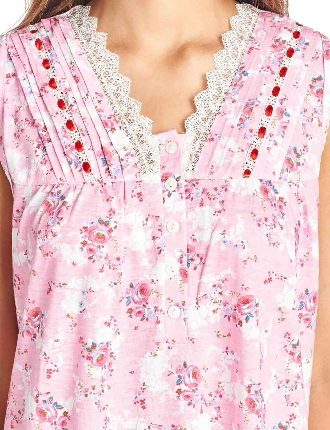 Casual Nights Women's Sleeveless Floral Lace and Ribbon Nightgown