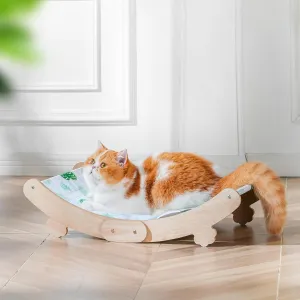 Cat Cooling Mat, Cats Hammock with Water-Filled Mat, Waterproof Elevated Cat Beds with PVC Fabric, Curved Design, Pet Cooling mat for Cats, Summer Pet Bed for Indoor Use, Green