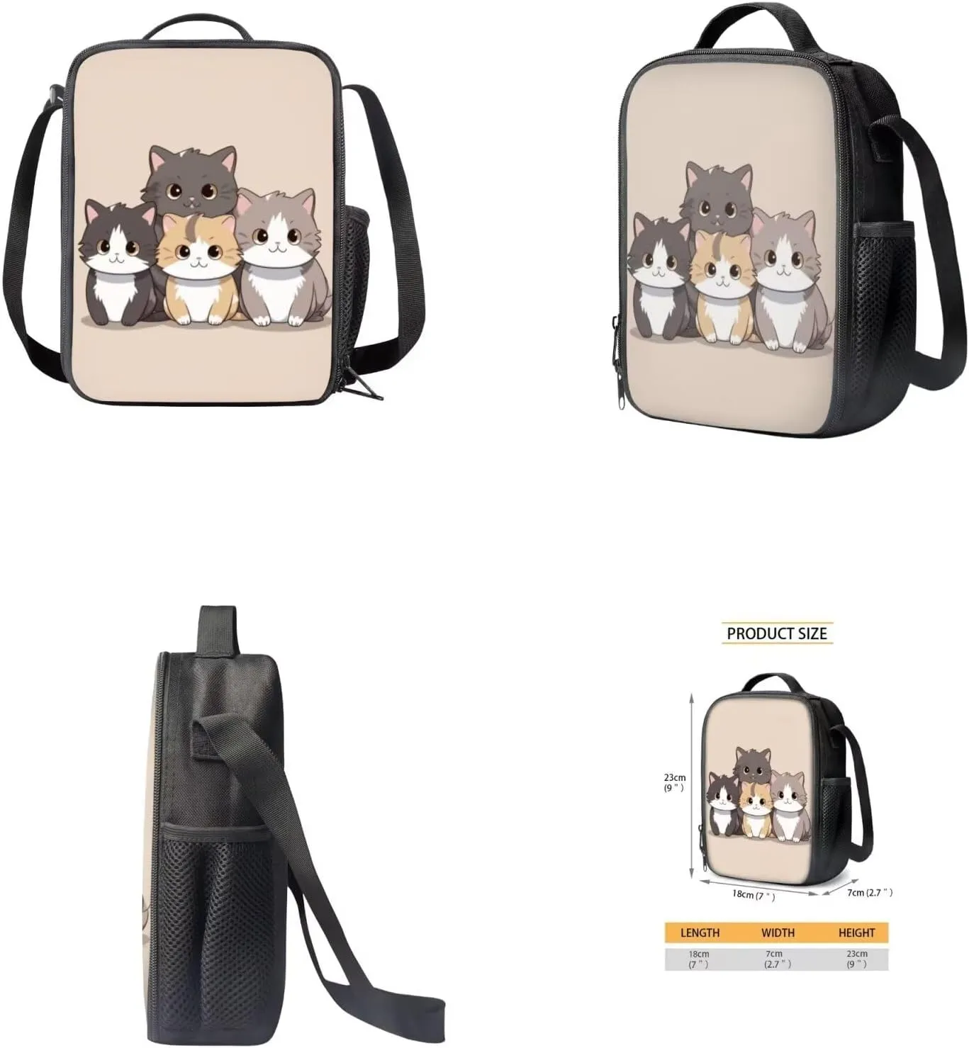 Cat Kids Backpack and Lunch Box Set Boys Girls 6-8 Preschool Primary Supplies Essentials 4 Piece Aesthetic Bookbag Teen Girls School Backpack To Store Pens,Crayon Box,Snacks,and Toys