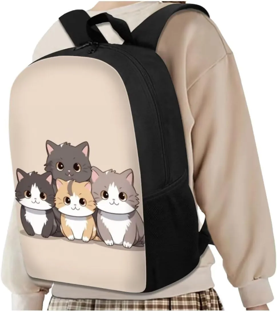 Cat Kids Backpack and Lunch Box Set Boys Girls 6-8 Preschool Primary Supplies Essentials 4 Piece Aesthetic Bookbag Teen Girls School Backpack To Store Pens,Crayon Box,Snacks,and Toys