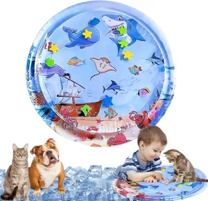 Cat Water Bed,Cats Water Mat with Fish,Cat Water Bed PlayMat,Two Layers & ThickenedRound Sensory, Non-Slip Play mat, Floating Fish, for Indoor Cats Kitten, Durable & Easy-Clean(Ocean Themed)