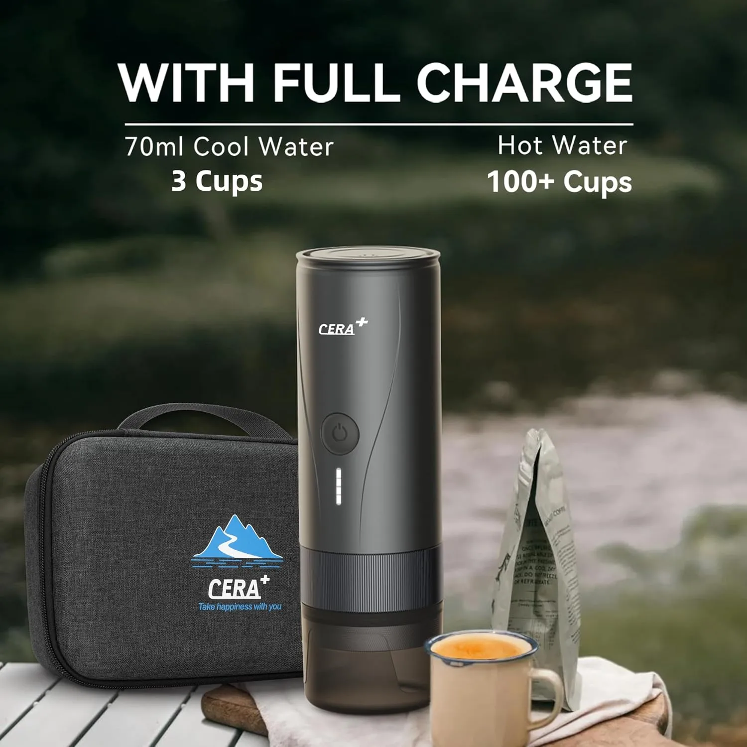 CERA  Portable Espresso Maker Pro with Bag Self-Heating Professional-Level Mini Coffee Machine Compatiable with Ultra-Fine Grind For Travel,Camping,Hiking