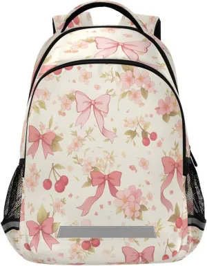 Cherry with Bow Design Waterproof Backpack - Casual Outdoor Sports Daypack with Ergonomic Shoulder Straps#533