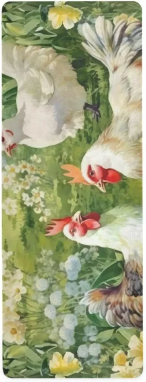 Chickens on Grassland Yoga Mat for Women Men 71" x 26",Foldable Non Slip Fitness Mat for Pilates, Aerobics, Floor Exercises with Storage Bag