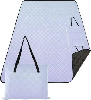 CHIFIGNO Blue Lavender Gradient Cute Picnic Mat Foldable Sand Free Beach Blanket Waterproof Packable Camping Blanket 80" x 60"