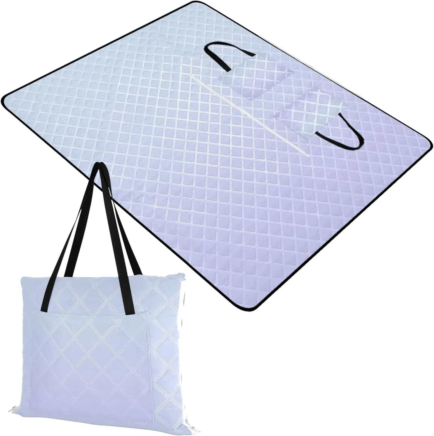 CHIFIGNO Blue Lavender Gradient Cute Picnic Mat Foldable Sand Free Beach Blanket Waterproof Packable Camping Blanket 80" x 60"