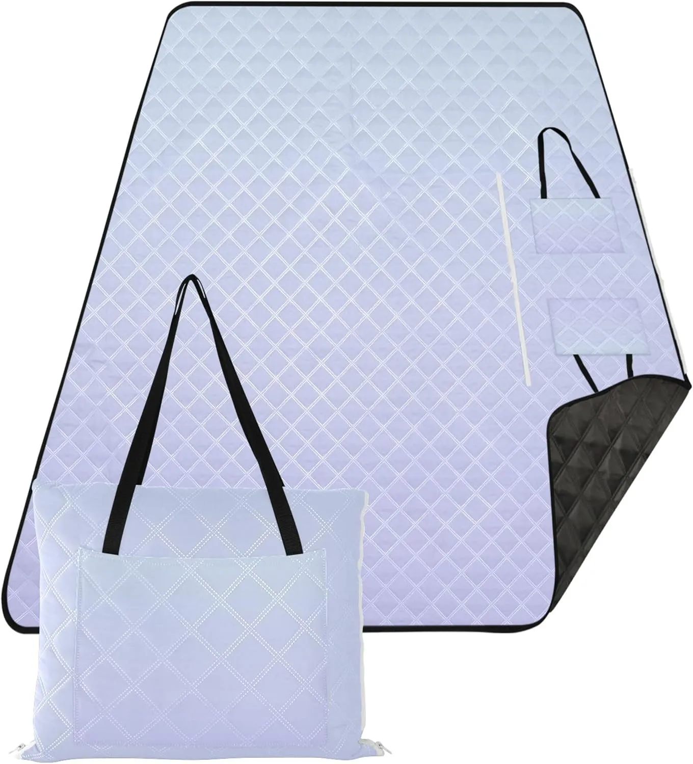 CHIFIGNO Blue Lavender Gradient Cute Picnic Mat Foldable Sand Free Beach Blanket Waterproof Packable Camping Blanket 80" x 60"