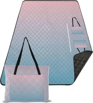 CHIFIGNO Blush Pink Saxe Blue Gradient Foldable Mat Picnic Blanket Sand Free Beach Blanket Waterproof Outdoor Blanket Camping Mat 80" x 60"