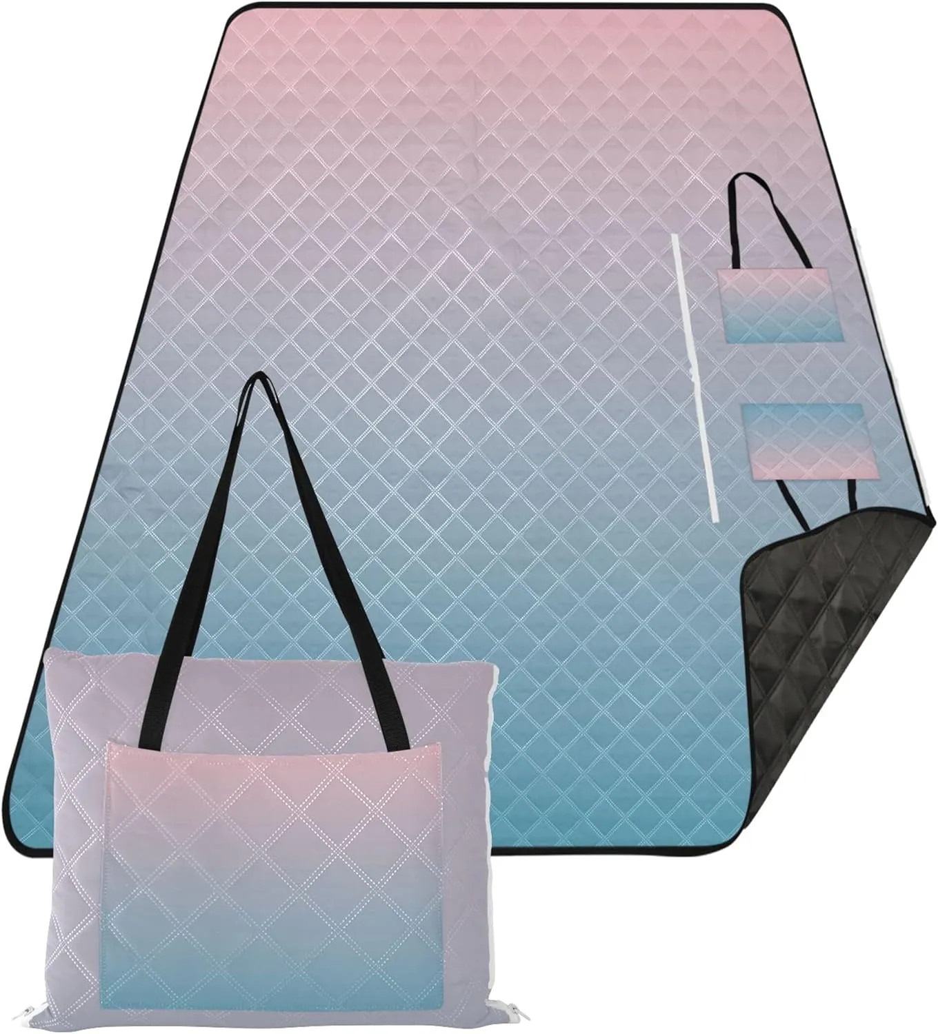 CHIFIGNO Blush Pink Saxe Blue Gradient Foldable Mat Picnic Blanket Sand Free Beach Blanket Waterproof Outdoor Blanket Camping Mat 80" x 60"