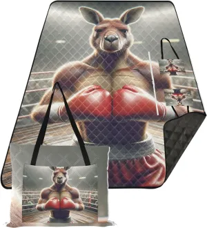 CHIFIGNO Boxing Kangaroo Champion Beach Blanket Sandproof Waterproof Grass Blankets for Outdoors Picnic Supplies Foldable Mat 80" x 60"