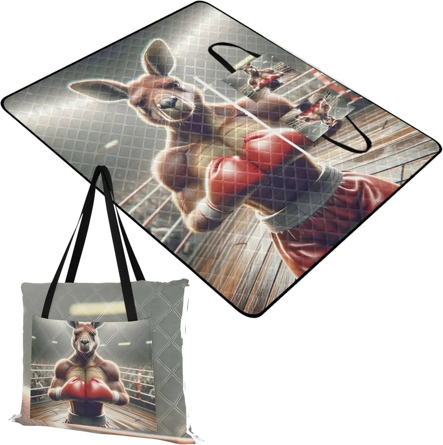 CHIFIGNO Boxing Kangaroo Champion Beach Blanket Sandproof Waterproof Grass Blankets for Outdoors Picnic Supplies Foldable Mat 80" x 60"