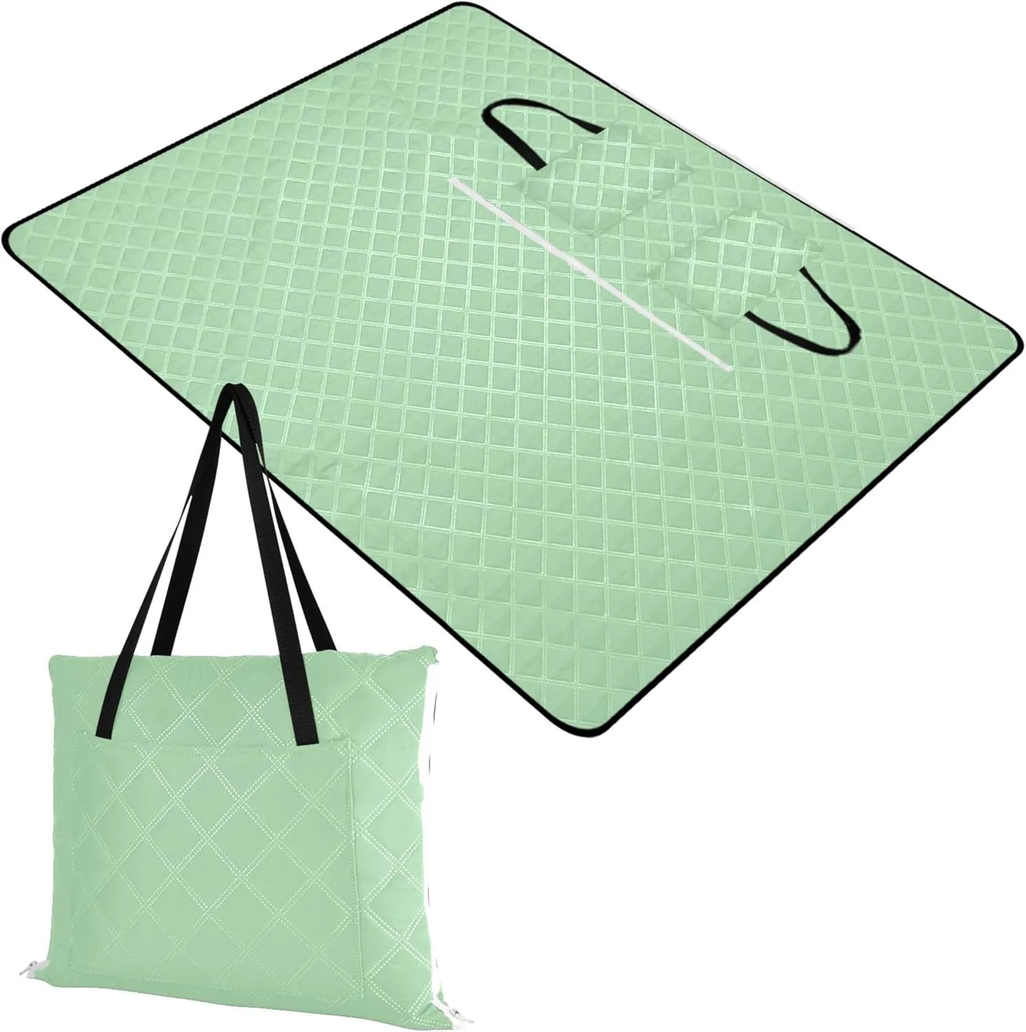 CHIFIGNO Celadon Foldable Picnic Mat Cute Waterproof Beach Blanket Sandproof Floral Outdoor Camping Mat 80" x 60"